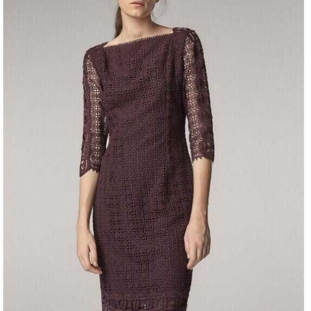Massimo Dutti Elegant Lace Dress in Deep Purple